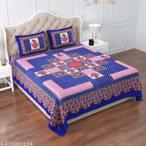 Cotton King Queen size Jaipuri net bedsheet, soft and luxurious 160 thread count bed linen from India