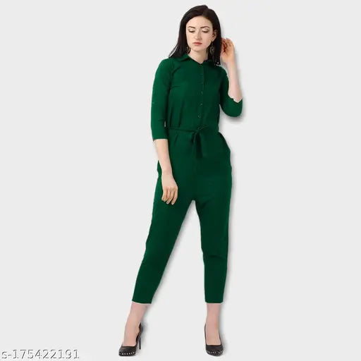 Crepe women's & girls jumpsuits by Pearl N Vera - Solid color, three-quarter sleeves, S-Free Size, Indian origin