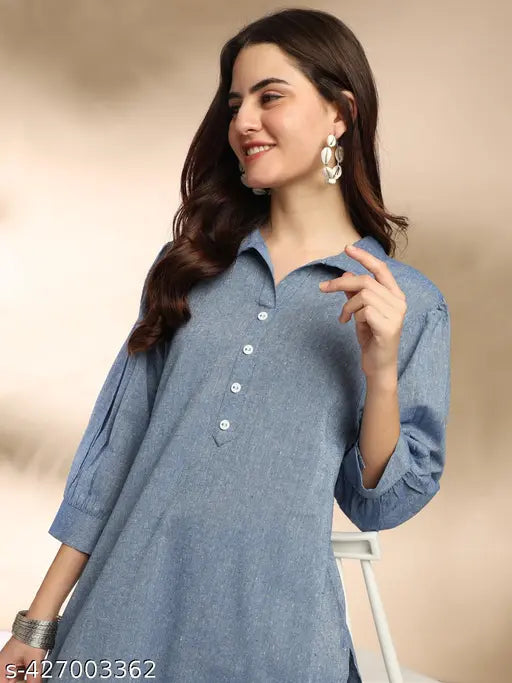 Women's black & white cotton 3/4 sleeve balloon type collar checkered kurta with coordinating pants set - breathable, stylish, and perfect for any occasion