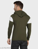 Olive Green and White Color-Blocked Cotton Blend Men's Hoodie, long sleeves, versatile casual wear