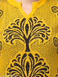 Mustard woolen kurti, long sleeves, printed combo, trendy woman winter wear, India