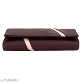 Faux leather women's casual hand clutch wallet/purse, solid net pattern, 3 compartments, free size (8in x 4in), India-made