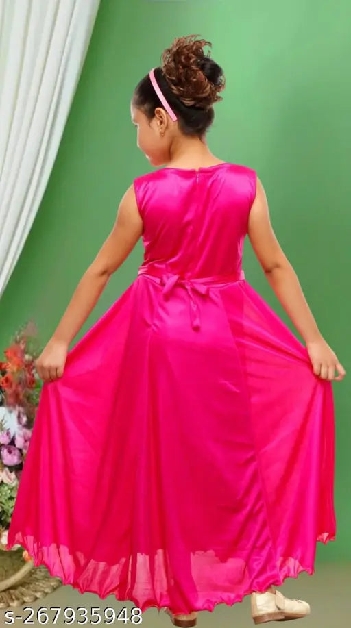 Pink polycotton sleeveless unicorn embroidered net gown for kids party wear, best fitting for 2-3, 3-4, 4-5 years, India origin