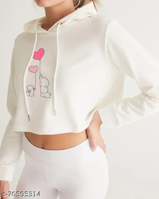 Croptop cotton lycra sweatshirt/hoodie for women, printed net design in long sleeves, winter wear (XS-XXL), India origin