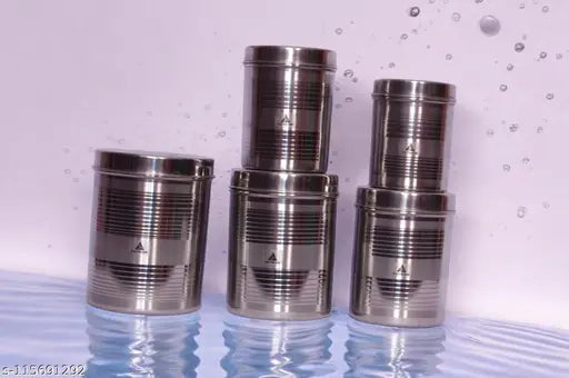 High quality steel containers (500ml-2L), airtight with 5 pc, ideal for kitchen storage or pantry organization, India origin