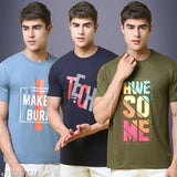 Multicolor print cotton mens tshirts (3pcs) - round neck, short sleeves, versatile style