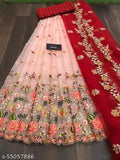 Embroidered net lehenga set, Simple Aakarsha ensemble for women, Indian traditional outfit on display