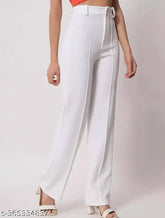 Women's white Lycra trousers, regular fit, solid pattern, pockets - versatile bottom-wear for office or casual occasions