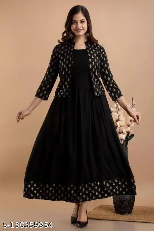 Rayon TC-Black Kurti with jacket, solid combo, M to XXL sizes from India