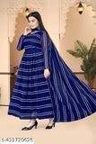 Striped Georgette three-quarter sleeve fancy women gown, Indian handcrafted clothing for women