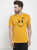 Mens gold smiley round neck cotton t-shirt, short sleeves, printed design, high quality premium, 175-180 GSM cotton, trusted brand online
