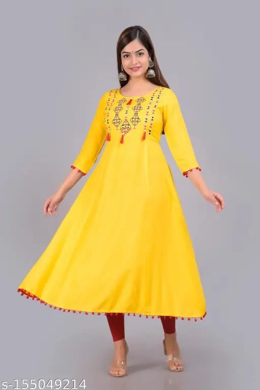 Rayon three-quarter sleeve kurti by Akriti Creation, solid color for women's fashion