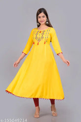 Rayon three-quarter sleeve kurti by Akriti Creation, solid color for women's fashion