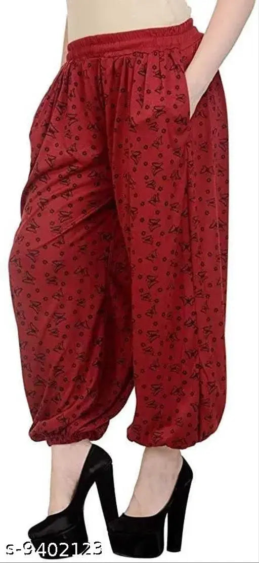 Maroon-yellow harem pants pack of 2, viscose rayon printed design on Indian-made women's apparel