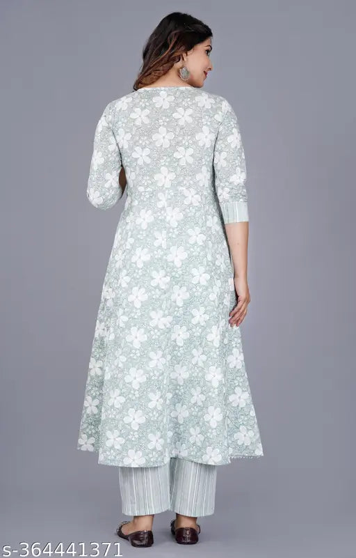 Bhawana textiles cotton printed Anarkali dupatta and pant set, three-quarter sleeves, Indian ethnic wear on model