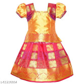 Cotton-silk Ponni Pattu Lehenga Choli with waist belt, floral design on Indian girls outfit for festivals & parties