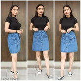 Blue denim western skirt for girls | Solid pattern, trendy latest design, Indian-made (size 26, 28, 30)