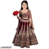 Velvet choli kids gown, embroidered mother-daughter gown in satin fabric, Indian design for multiple sizes (0-14 years)