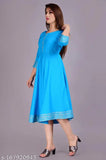 Blue rayon Anarkali kurtis - Three-quarter sleeves, solid combo, trendy modern dress for M, L, XL, XXL. Comfortable smooth fabric enhances inner beauty and suits all body types, ideal for Indian women