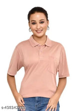 Cotton blend solid polo neck t-shirt for women by RAPL BHARAT, suitable for various body types