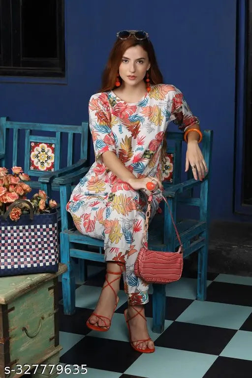 GreciiLooks women's botanical round nightsuit set (2pc) in polycotton, printed net botanical pattern, ideal for sleepwear or loungewear