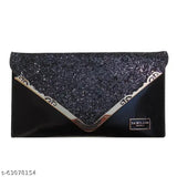 Black synthetic sling bag - regular size (10in x 6in). Ideal statement piece for evening parties or weddings