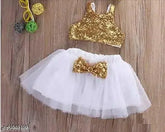 Gold net frock for girls, sequin work on top, embroidered net flair bottom, 1-2 years size, Indian-made party wear