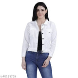 White cotton blend full sleeves jacket for women and girls, solid pattern, perfect for everyday wear with denim or trousers