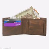 Brown PU Artificial Leather Men's Wallet (7 card slots), solid pattern with 5 compartments, casual and vintage style