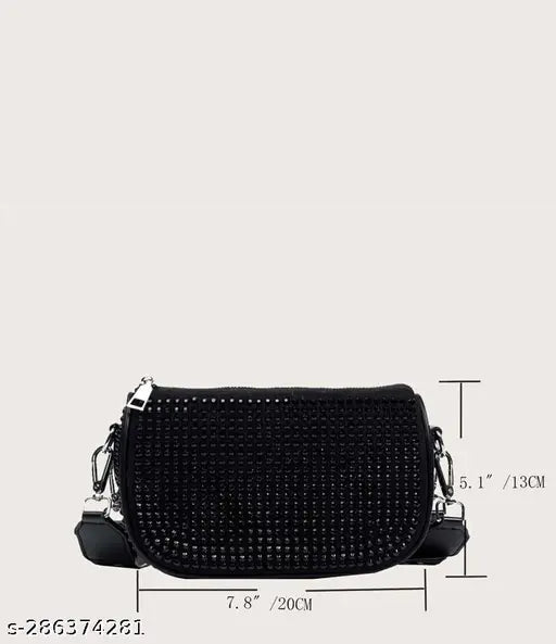Stylish PU cross body bag with rhinestone design, embellished net, mini coin purse - luxury premium fashion accessory