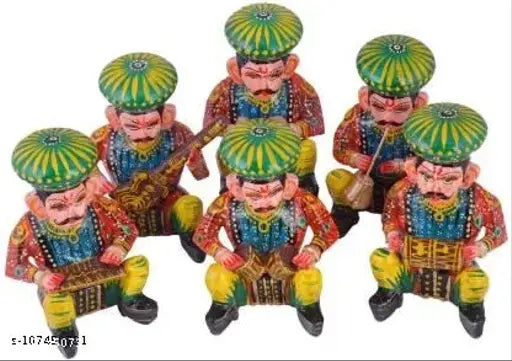 Multicolor Jaipuri Craft wooden Rajasthani musician set decor, Indian handcrafted multipack showpiece, 7cm wood music figures
