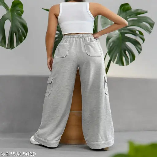 ORETIC Trandy Women Fancy Grey Cotton Blend Cargo Pant, solid net pattern, six pockets, loose fit, new arrival from India