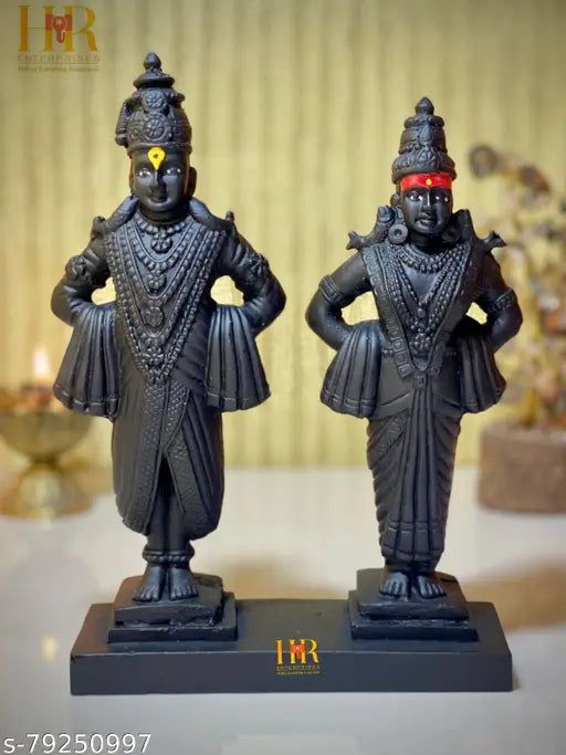 Black poly resin Vitthal Rukmini statue for home decor and gifting