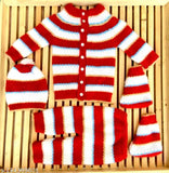 Soft, striped woolen knitted newborn baby set by Aman Knitter - ideal winter wear for 0-6 months infants