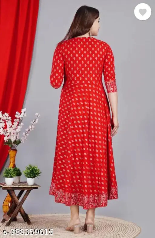 Rayon printed anarkali kurti, three-quarter sleeves, vibrant pattern, Aayush Associates women's fashion apparel
