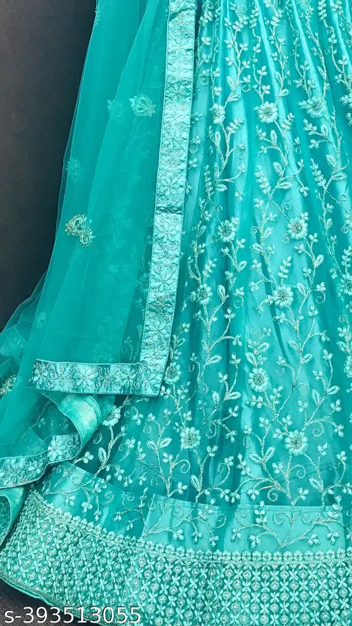 Sea Green Elegance Lehenga Choli Set with Dupatta and Blouse - Embroidered Indian bridalwear on display