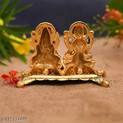 Golden brass Laxmi Ganesh Idol murti with Diya, perfect for Diwali puja and home decoration