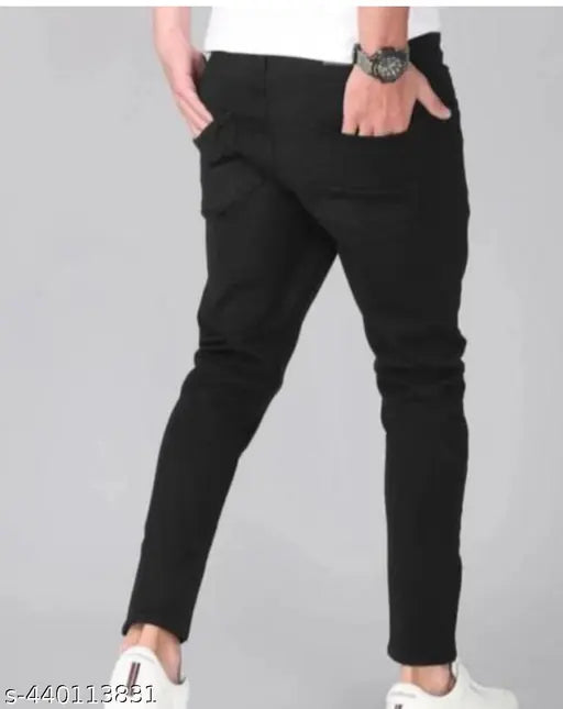 Black cotton blend slim-fit jeans, stylish for casual and party wear from Indian brand Lack Deshing