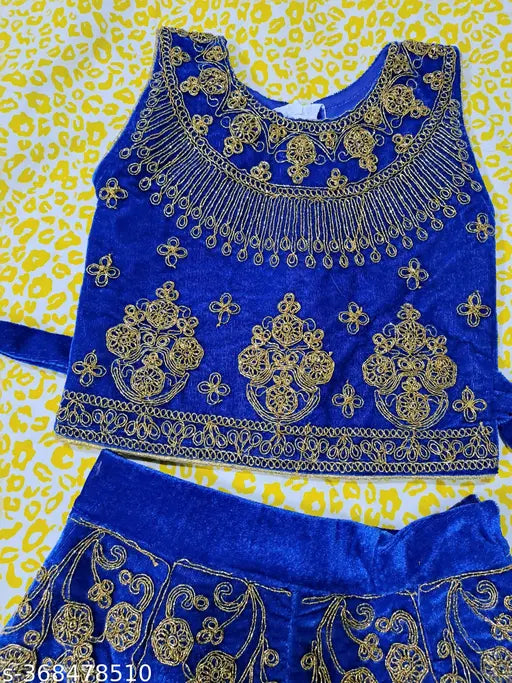 Velvet embroidered sleeveless kids' lehenga cholis, Indian traditional clothing for girls aged 9-24 months