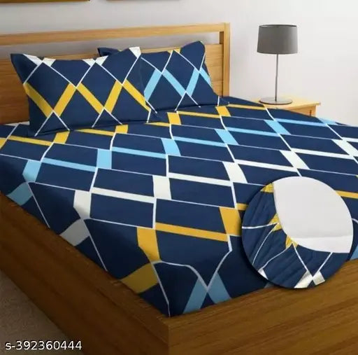 Superfine checked cotton, king-size fitted bedsheet with two pillow covers, ideal for summer, perfect for adults