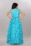 Aqua Blue Net Frock for Girls (2-12 years), embellished with butterfly embroidery, comes in packs of 1