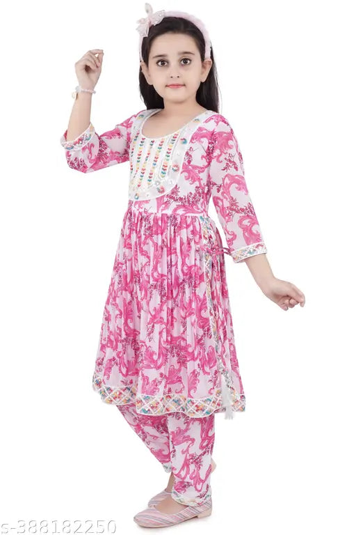 Floral print chiffon kurti pant set for girls, comfortable and trendy ethnic fashion from India