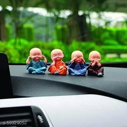 Multicolored polyresin laughing Buddha set of 4 for home decor and gifting, suitable for cars