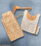 Cotton printed Palazzo kurti with lace work, embroidered for women - Striped net design, three-quarter sleeves, sizes: M, L, XL, XXL