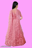 Embroidered pink net kids gown, short sleeves, beautiful baby pink jaal for 10-13 years old, made in India