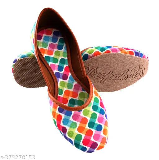 Soft textile Punjabi jutis for women - colorblocked ballerina design, comfortable slip-on with unique straps and soles