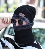 Striped wool balaclava for men, solid black style from India