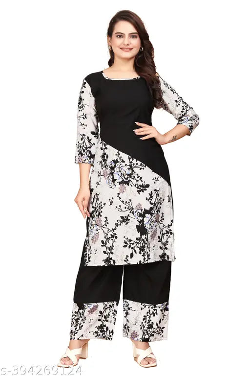 Large-sized crepe kurta set with palazzos (India), 3xl, 4xl, 5xl, 6xl - solid net design for women