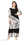 Large-sized crepe kurta set with palazzos (India), 3xl, 4xl, 5xl, 6xl - solid net design for women