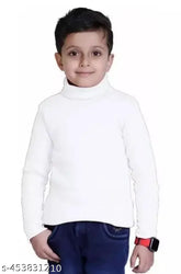 White boys cotton linen turtle neck, solid pattern long sleeves for kids aged 5-14 years. Made in India